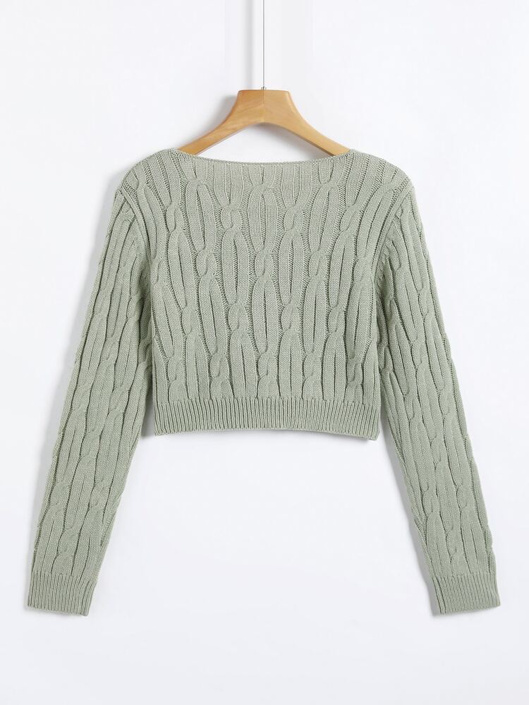 SHEIN LUNE Jersey corto tejido de cable de cuello V - verde menta - Añade 2