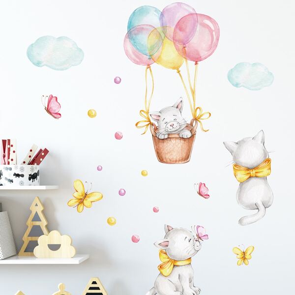 

1pc Cartoon Cat Pattern Wall Paper, Multicolor