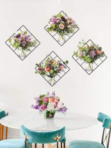 1set Flower Print Wall Paper, Self Adhesive Waterproof Wall Art Decal For Home Decor,Stickers,Wall Decal, Vinyl Decal For Home Decorations,Spring Decoration Items Refresh Your Home,Rama Decoration Stickers Gifts Birthday Graduation - Multicolor - View 5