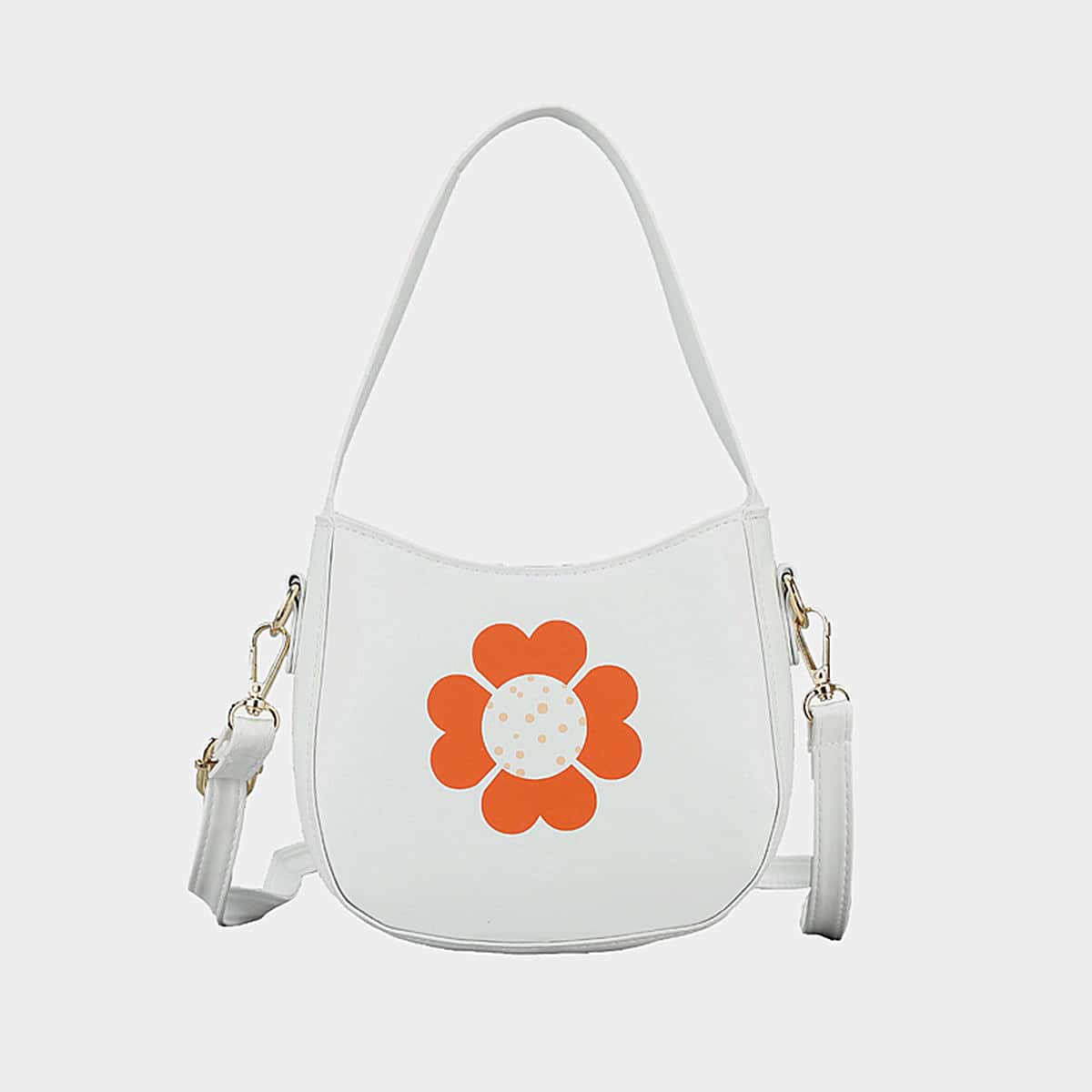 

Floral Pattern Satchel Bag, White