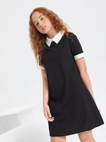 SHEIN Teen Girls Contrast Collar Tunic Dress