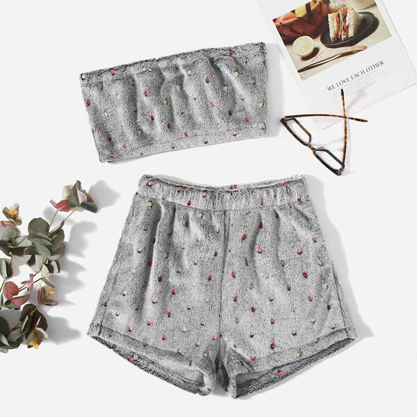 

Polka Dot Flannel PJ Set, Grey