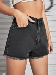 SHEIN EZwear High Waist Raw Trim Denim Shorts