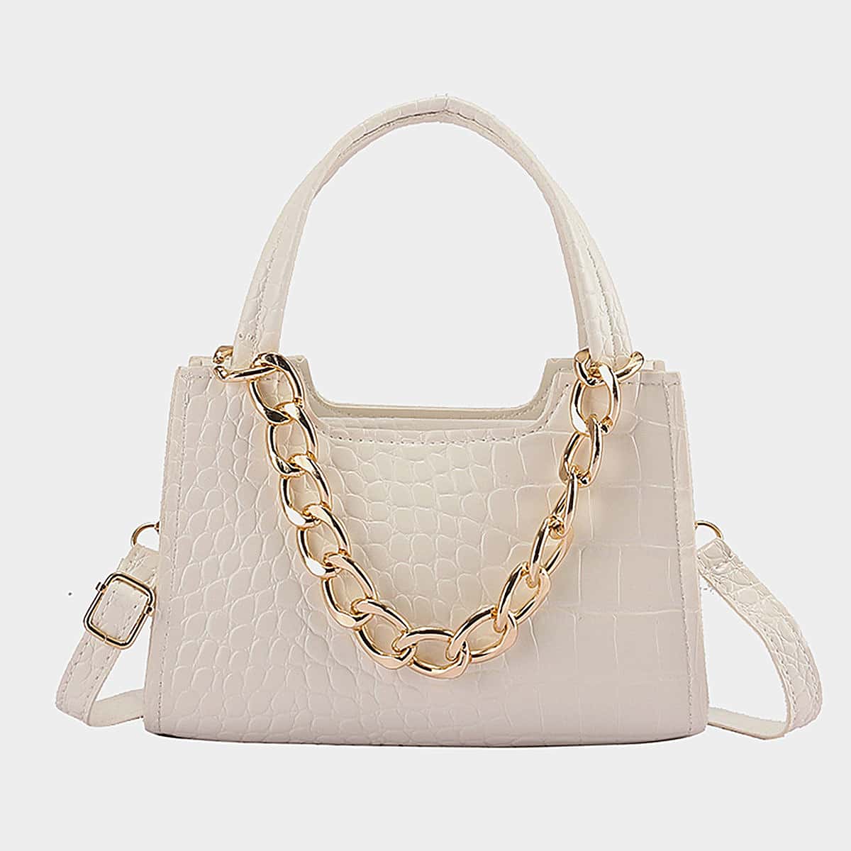

Chain Decor Satchel Bag, White