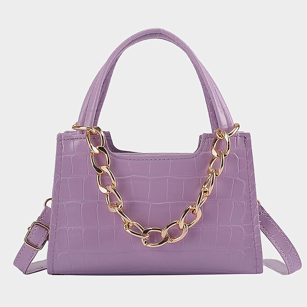 

Croc Embossed Satchel Bag, Purple