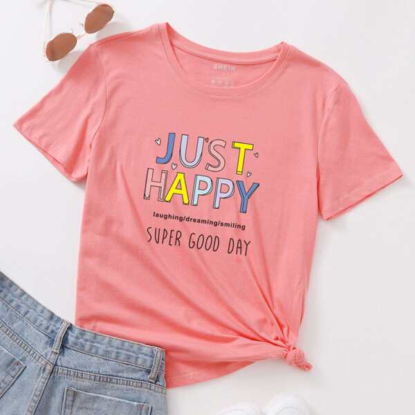 

Slogan Graphic Short Sleeve Tee, Watermelon pink