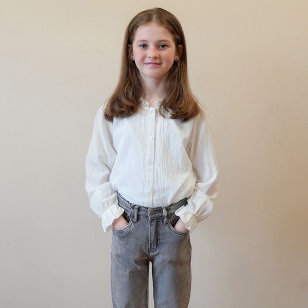 

Girls Frill Collar Button Front Top, White