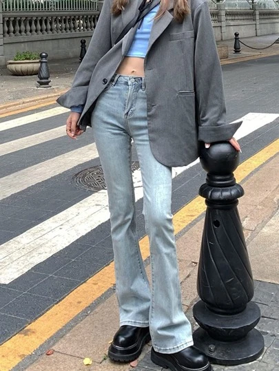 Women's Versatile Solid Color Flare Pants, Fashionable Style Suitable For Daily Commute