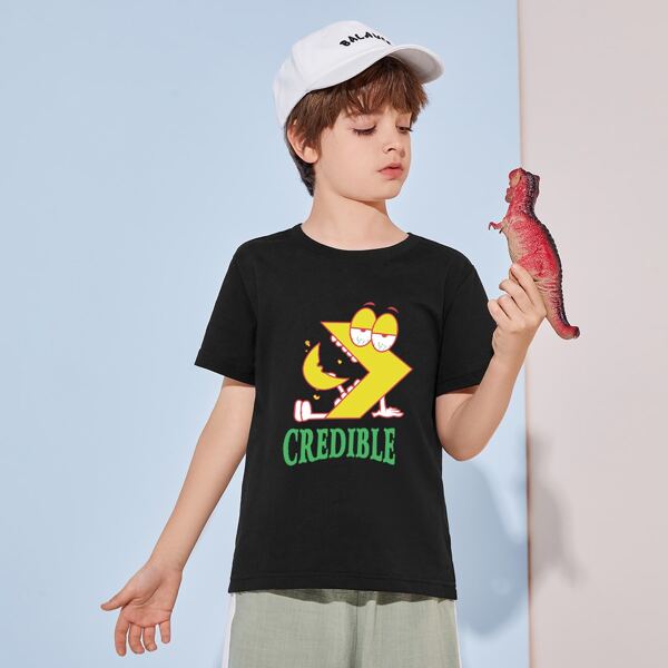 

Boys Cartoon & Letter Graphic Tee, Black