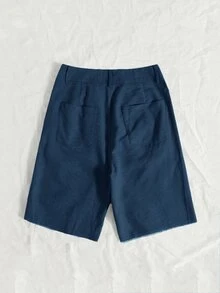 Quần short Nút Túi Hem thô Dây kéo màu trơn Giải trí - Màu xanh hải quân - Xem 2