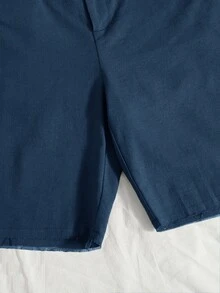 Quần short Nút Túi Hem thô Dây kéo màu trơn Giải trí - Màu xanh hải quân - Xem 5