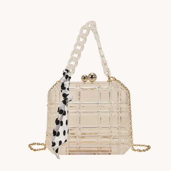 

Clear Bow Decor Chain Satchel Bag