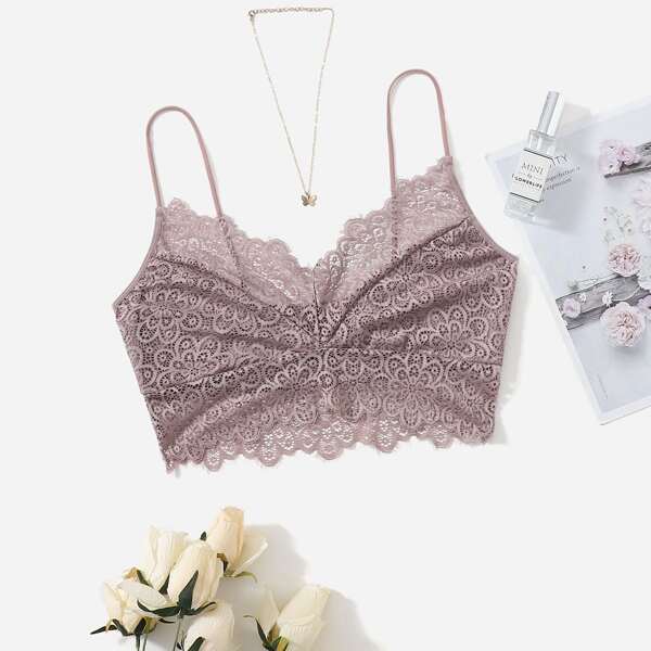 

Plus Floral Lace Bralette, Dusty purple
