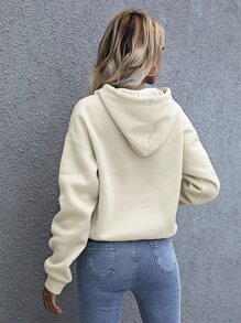 SHEIN LUNE 落肩袖抽繩連帽衫 - 杏色 - 查看 2