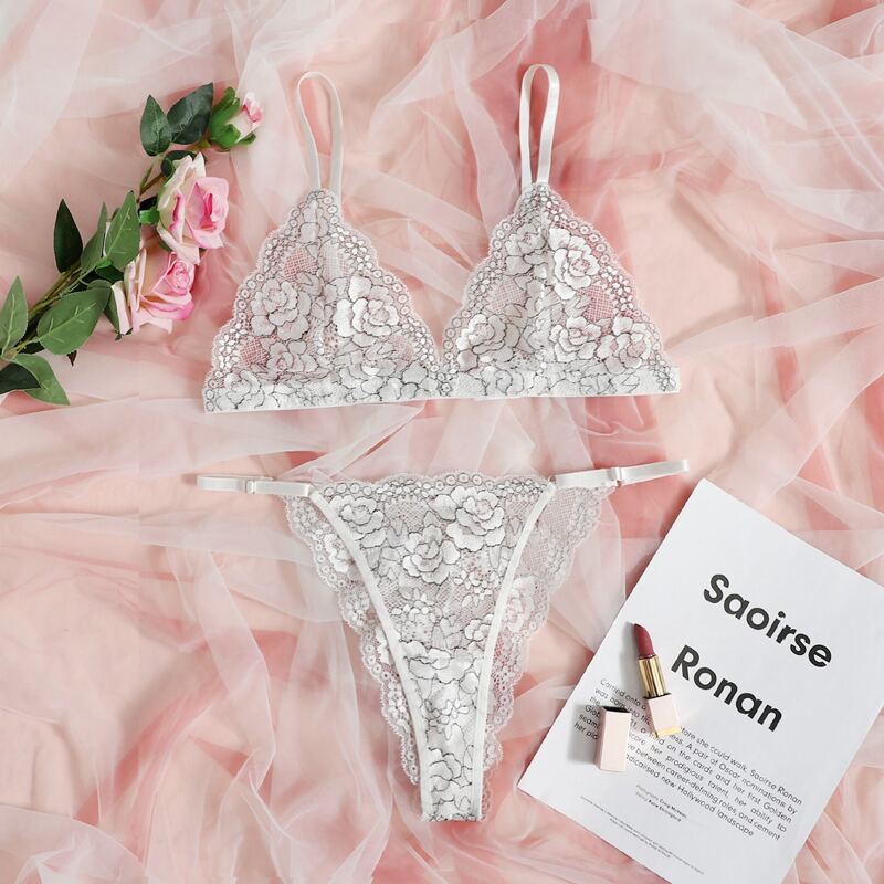 

Plus Floral Lace Lingerie Set, White
