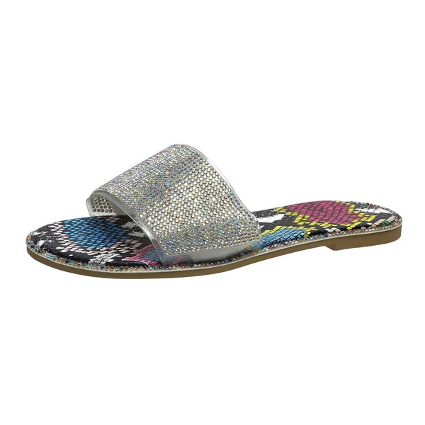 

Clear Rhinestone Decor Slide Sandals, Silver