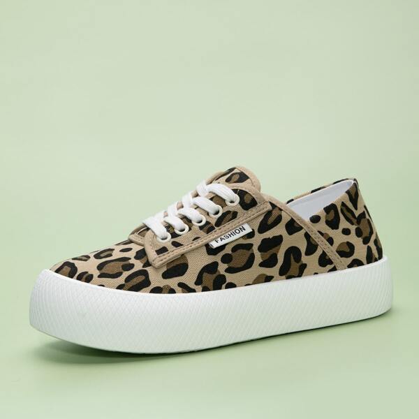 

Leopard Pattern Lace-up Front Canvas Shoes, Multicolor
