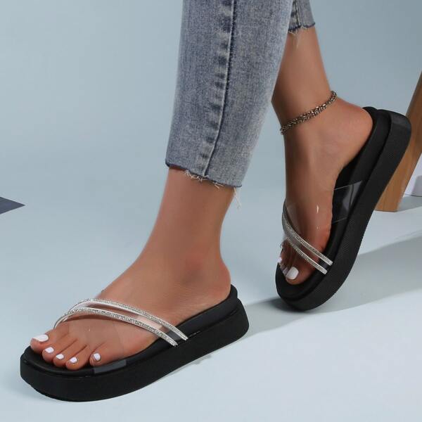 

Clear Rhinestone Decor Slide Sandals