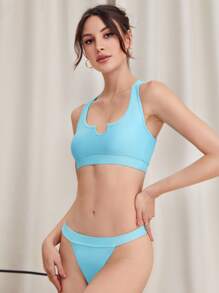 V Wired Thong Bikini Set Summer Beach - Baby Blue - View 5