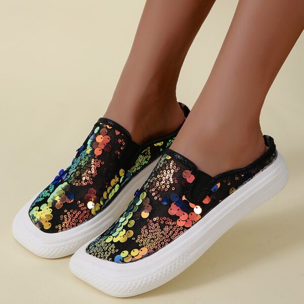 

Sequin Decor Slip On Flats, Black