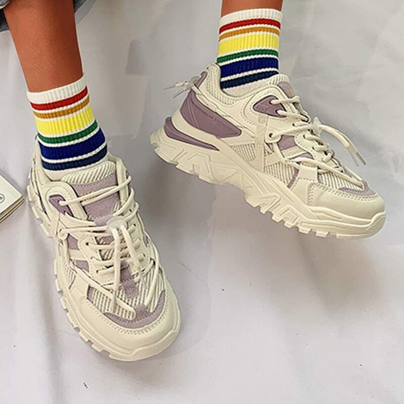 

Two Tone Lace-up Chunky Sneakers, Multicolor