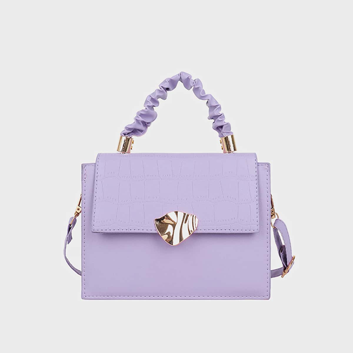 

Croc Embossed Flap Satchel Bag, Purple