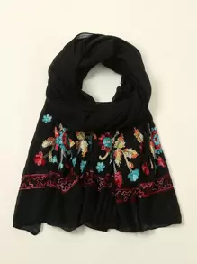 花針織圍巾 - 黑色 - 查看 1