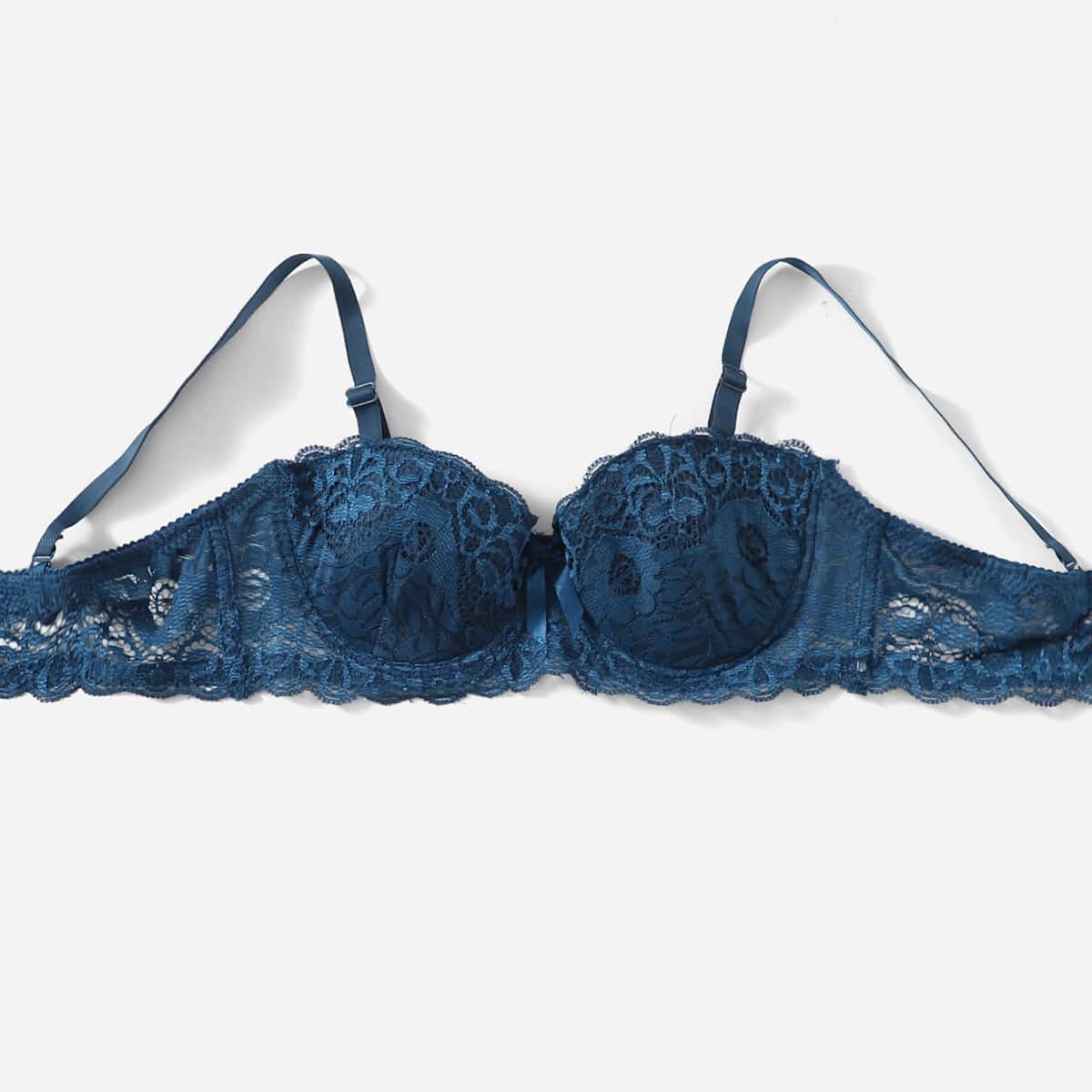 

Floral Lace Bow Bra, Navy blue