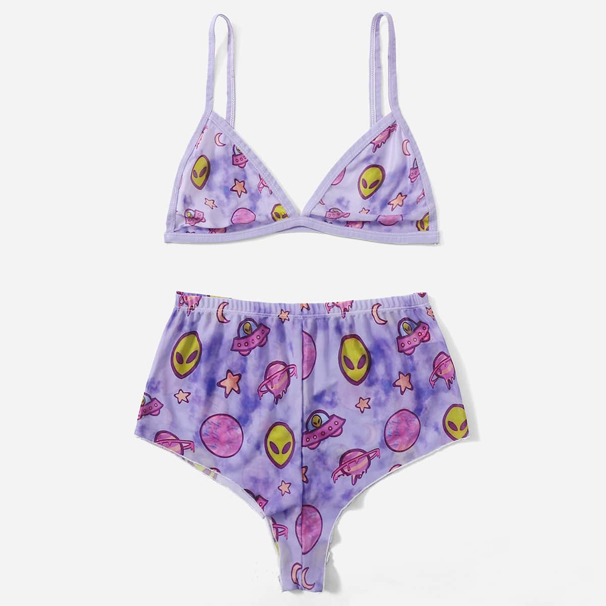 

Alien & Space Print Lingerie Set, Multicolor