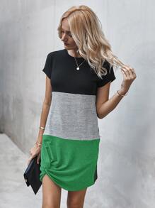 Colorblock Twist Hem Tee Dress - Multicolor - View 1