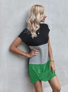 Colorblock Twist Hem Tee Dress - Multicolor - View 3