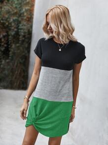 Colorblock Twist Hem Tee Dress - Multicolor - View 5