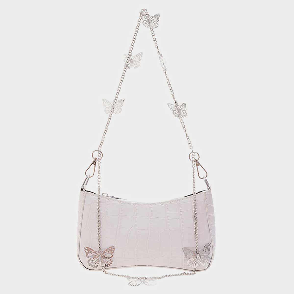 

Butterfly Decor Chain Bag, White