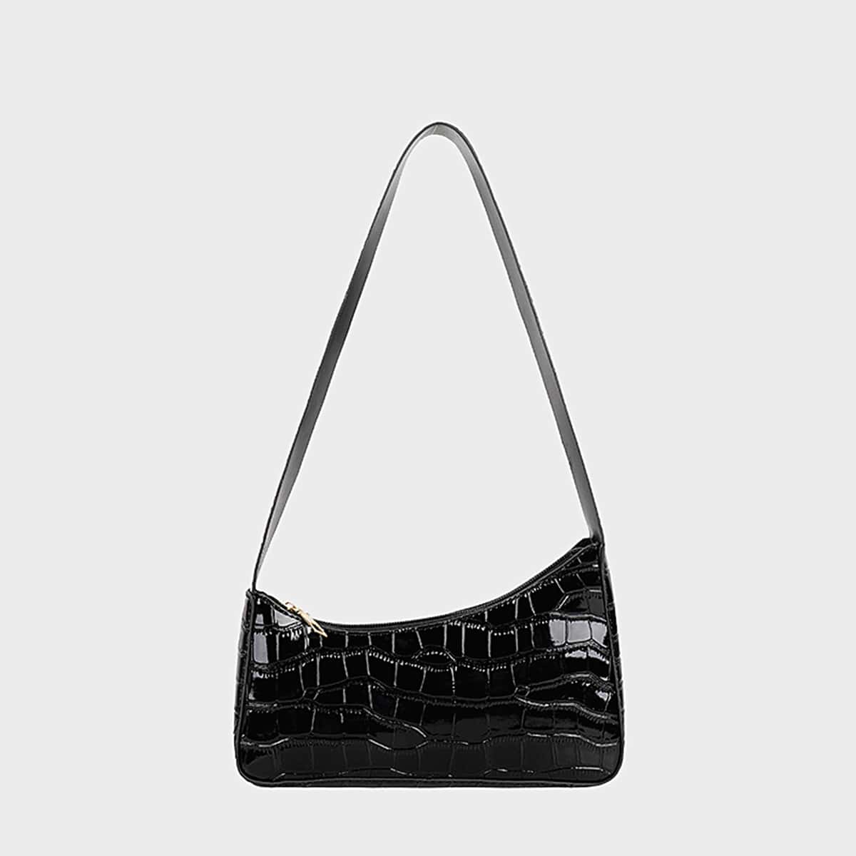 

Croc Embossed Shoulder Bag, Black