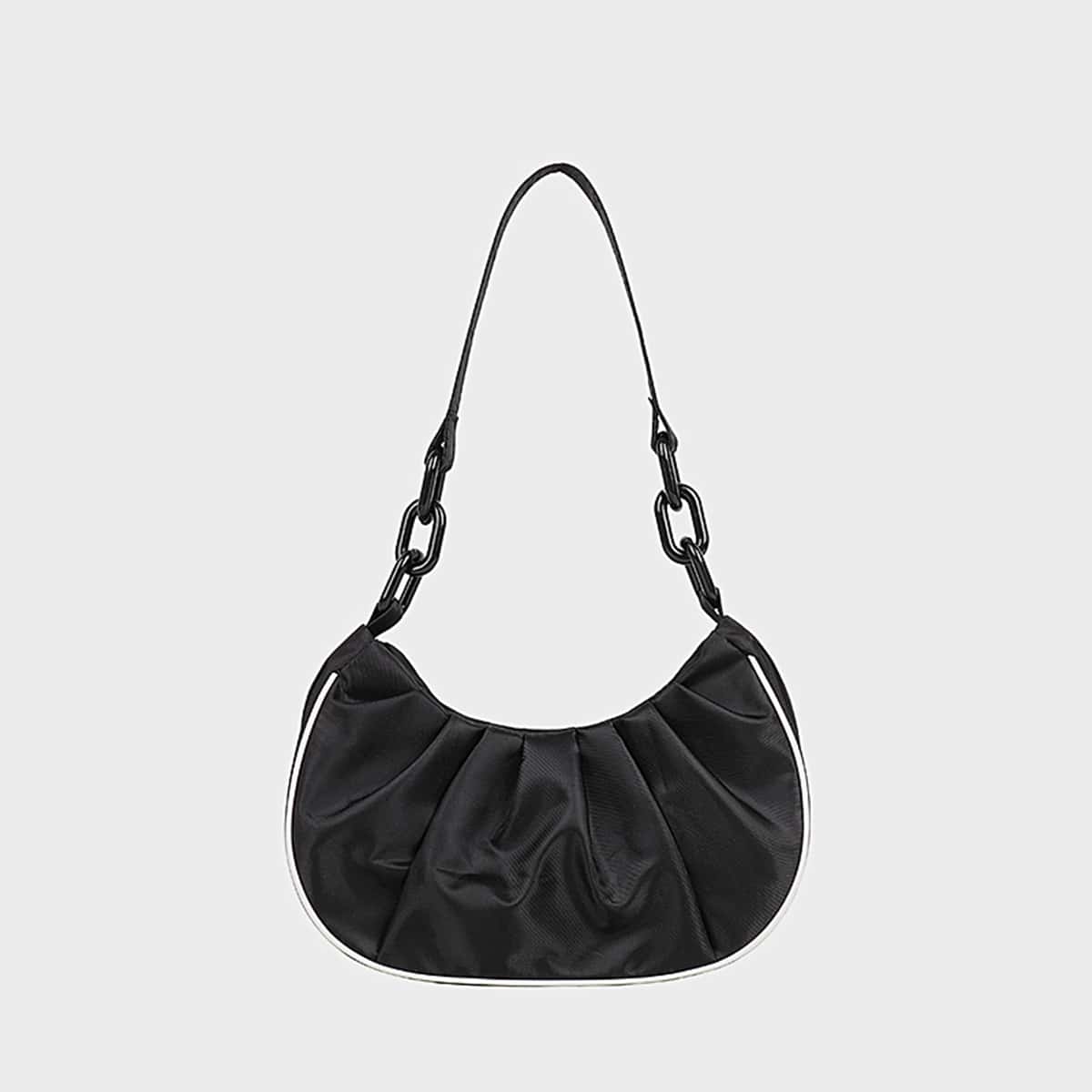 

Ruched Baguette Bag, Black