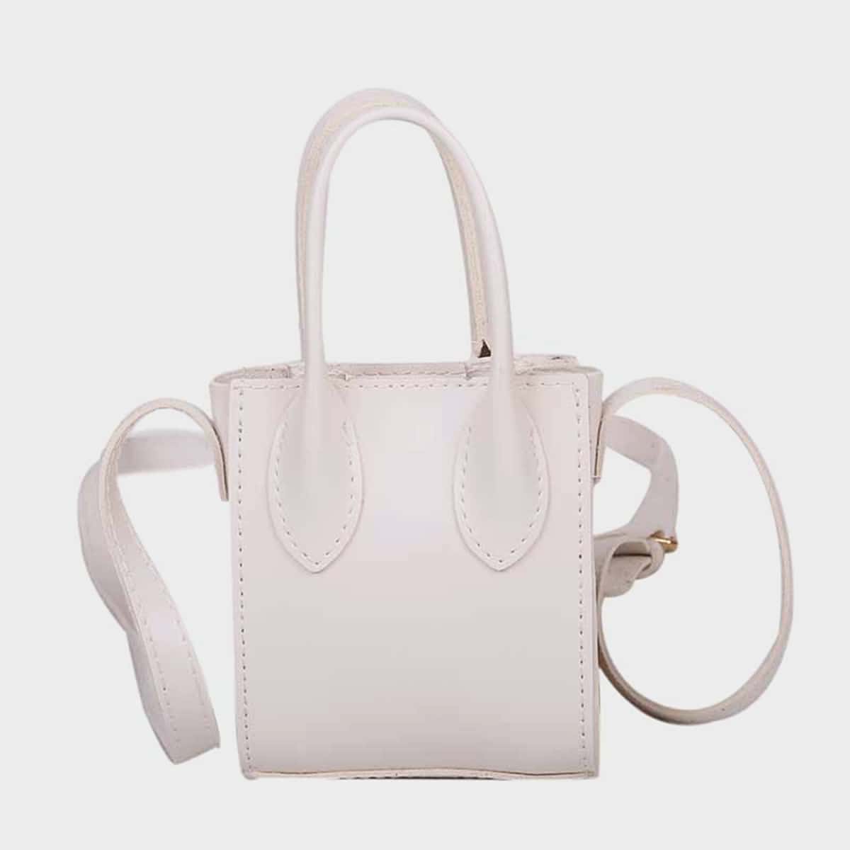 

Mini Double Handle Square Bag, White