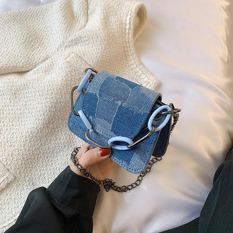 

Patchwork Pattern Chain Bag, Blue