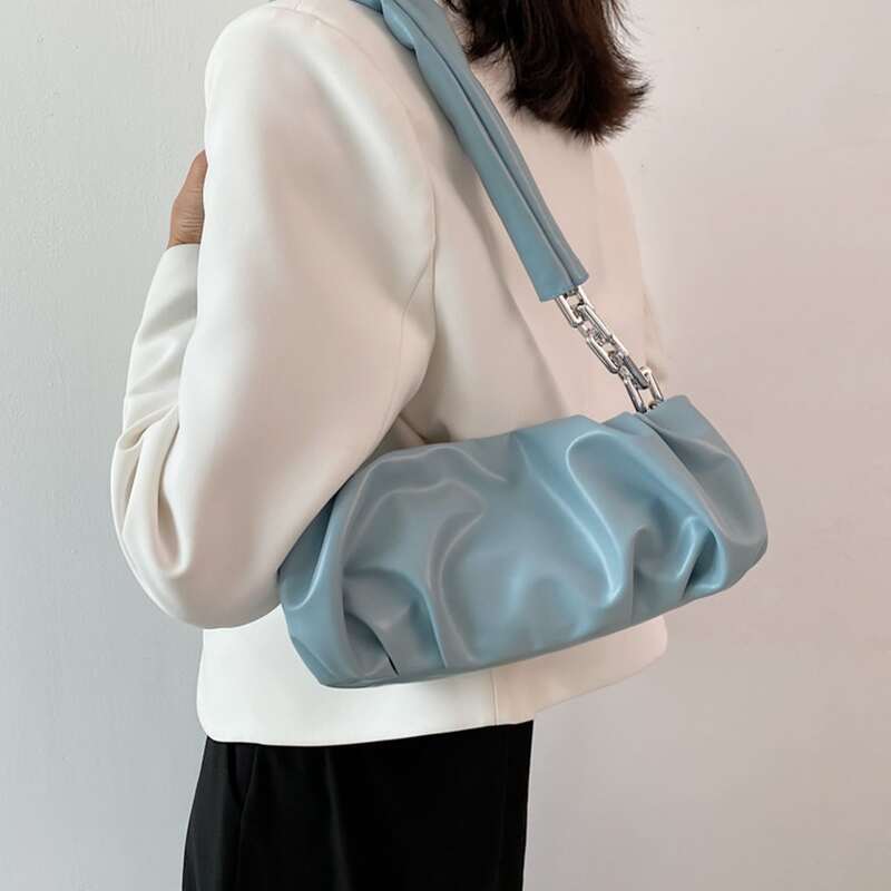 

Ruched Chain Shoulder Bag, Blue