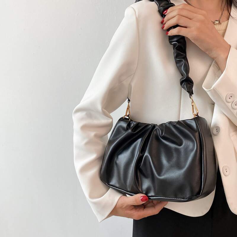 

Ruched Design Shoulder Bag, Black