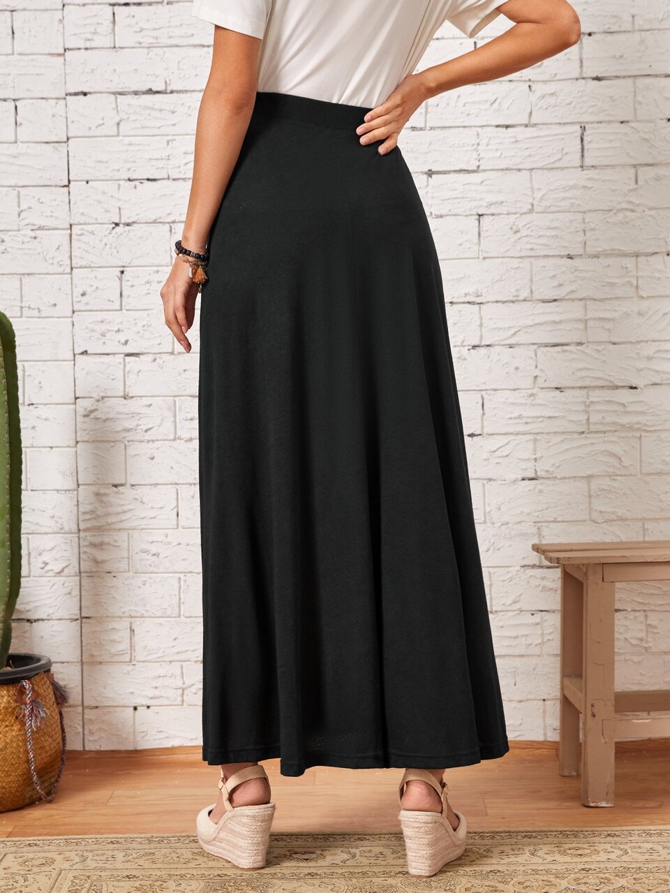 Solid High Waist Knot Front Skirt