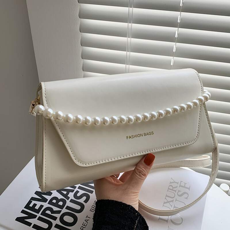 

Pearl Decor Crossbody Bag, White