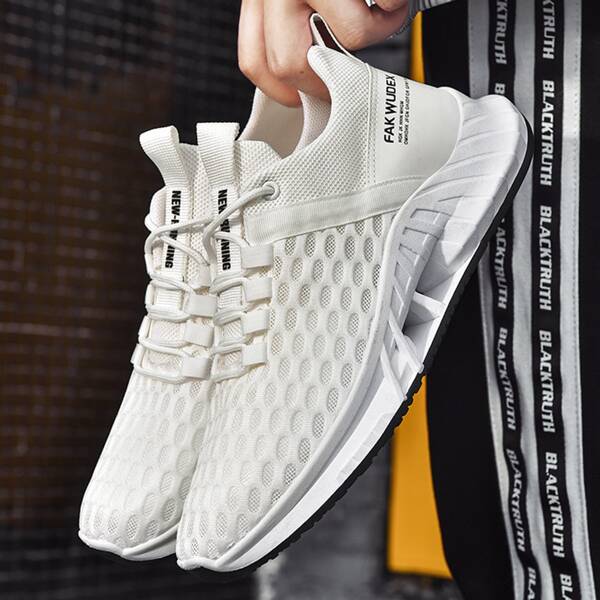 

Men Letter Graphic Lace-up Front Chunky Sneakers, White