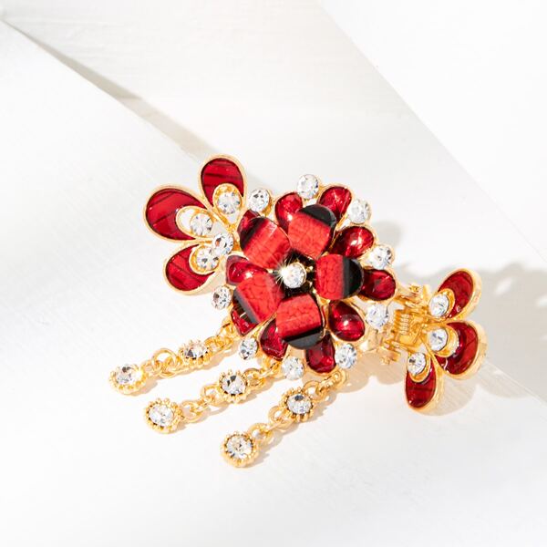 

Rhinestone Flower Decor Hair Clip, Red