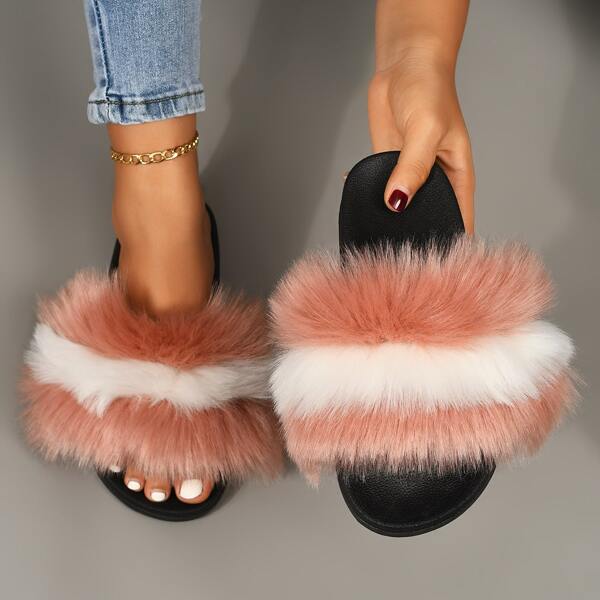 

Fluffy Slide Sandals, Dusty pink