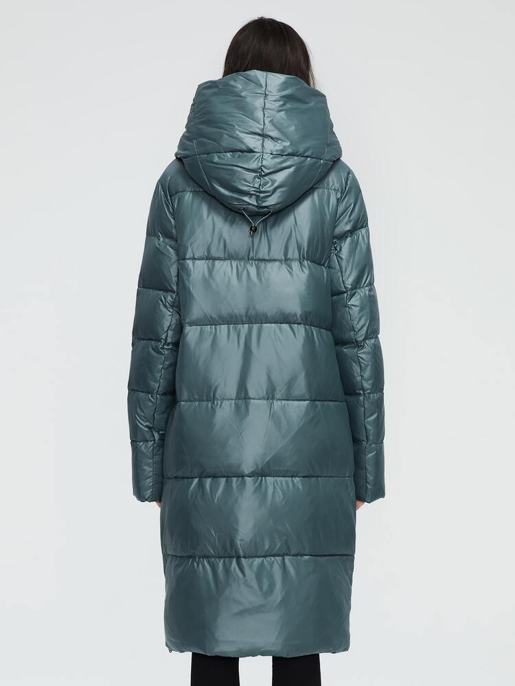 GASMAN Zipper Patch Pocket Hooded Padded Coat - Teal Blue - View 2