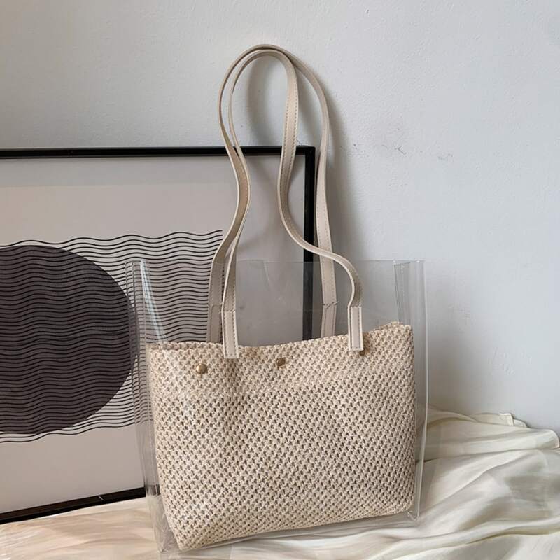 

Clear Tote Bag With Pouch, Beige