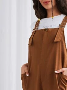 SHEIN Adjustable Strap Pocket Front Overall Jumpsuit - Brown - View 4