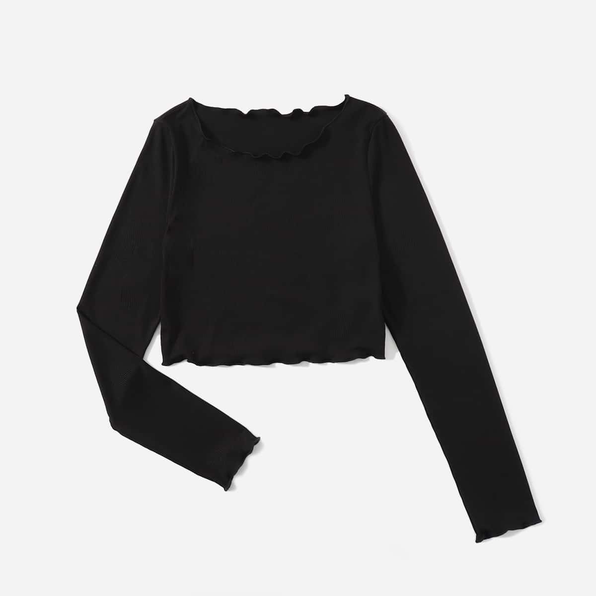 

Solid Lettuce Trim Crop Tee, Black