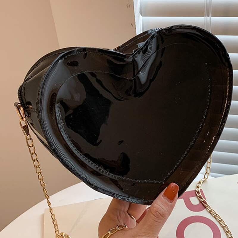 

Heart Design Chain Bag, Black