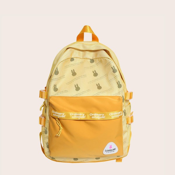 

Two Tone Cartoon & Letter Graphic Classic Backpack, Yellow